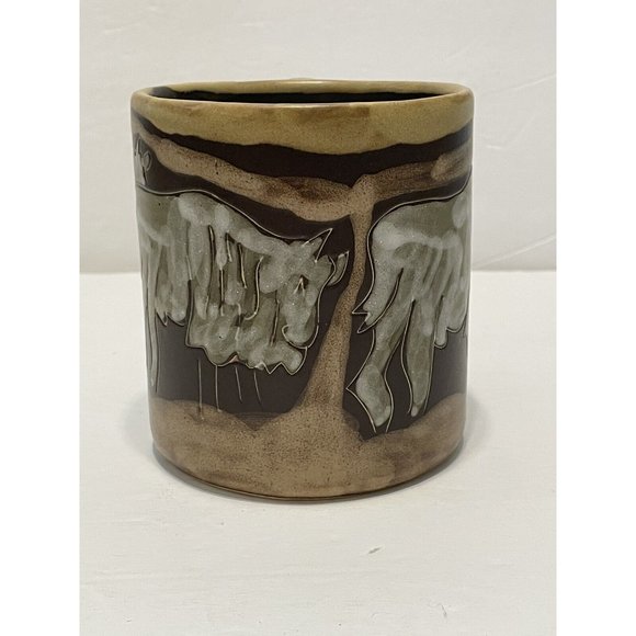 Mara of Mexico Brown Stoneware Coffee Mug Tea Cup Buffalo Cow Bravery Strength - Picture 3 of 6